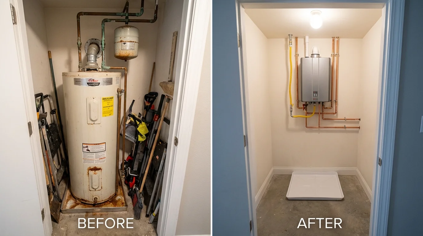 Tank water heater versus wall-mounted tankless unit comparison for Spring City, PA homeowners
