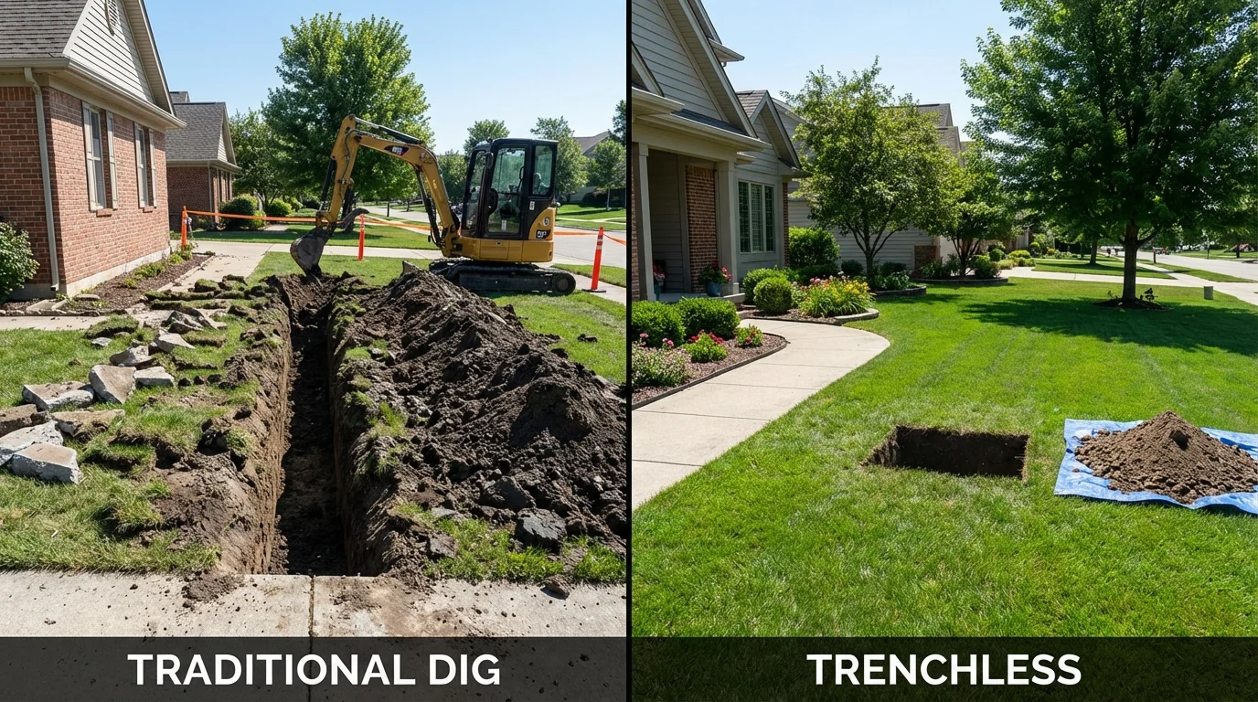 Trenchless sewer repair with minimal yard damage versus traditional excavation in Spring City, PA